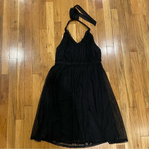 Worn once Betsey Johnson black lace halter dress with low back